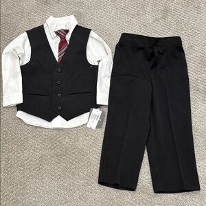 Kids 3T Van Heusen Black Formal Vest and white long sleeve w Tie and Pants Set